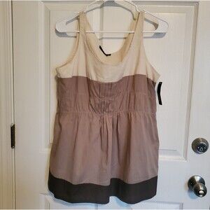 ANA Womens Top Taupe Size Large New With Tag Sleeveless Colorblock Pleated Front